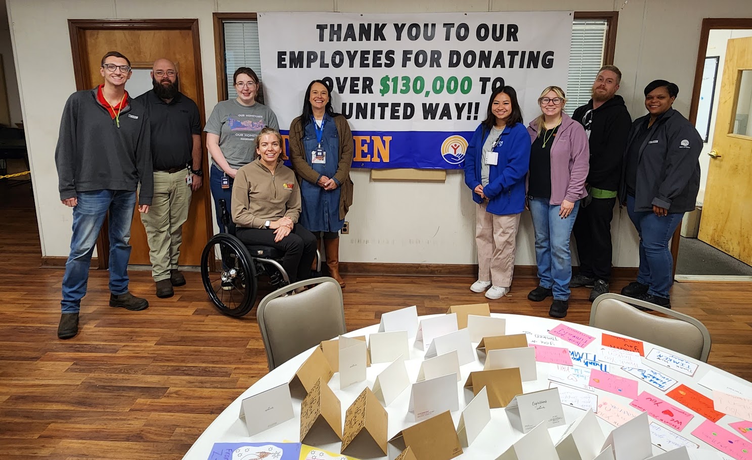 Timken Company at 2025 Campaign Celebration in front of $130K Sign
